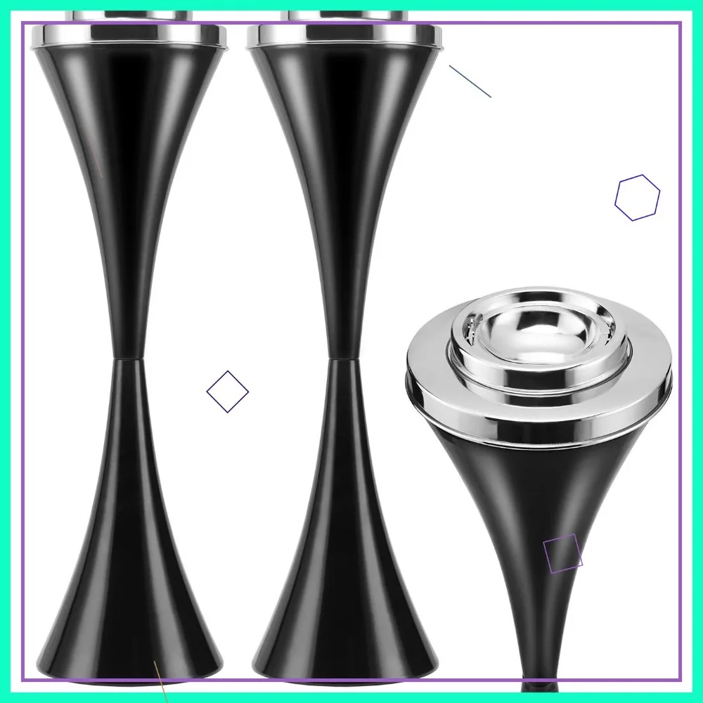 

2 Pack Outdoor Ashtray Standing Tall, Windproof Cigarette Butt Holder with Lid for Patio, Black