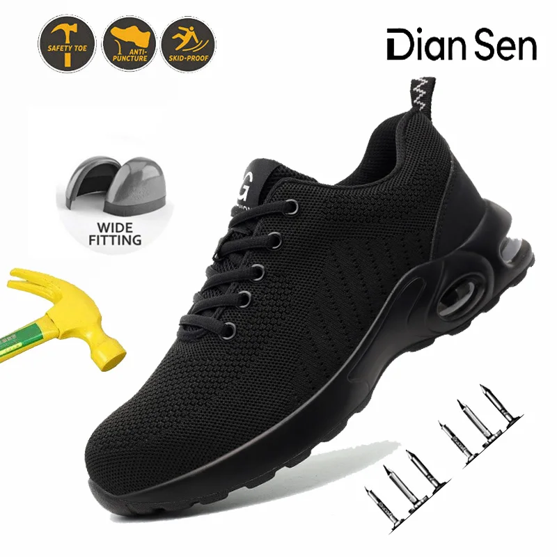

Mens Work Safety Shoes Steel Toe Outdoor Protective Boots Wear-Resisting Lightweight Breathable Sneaker for Work as Hiking Black