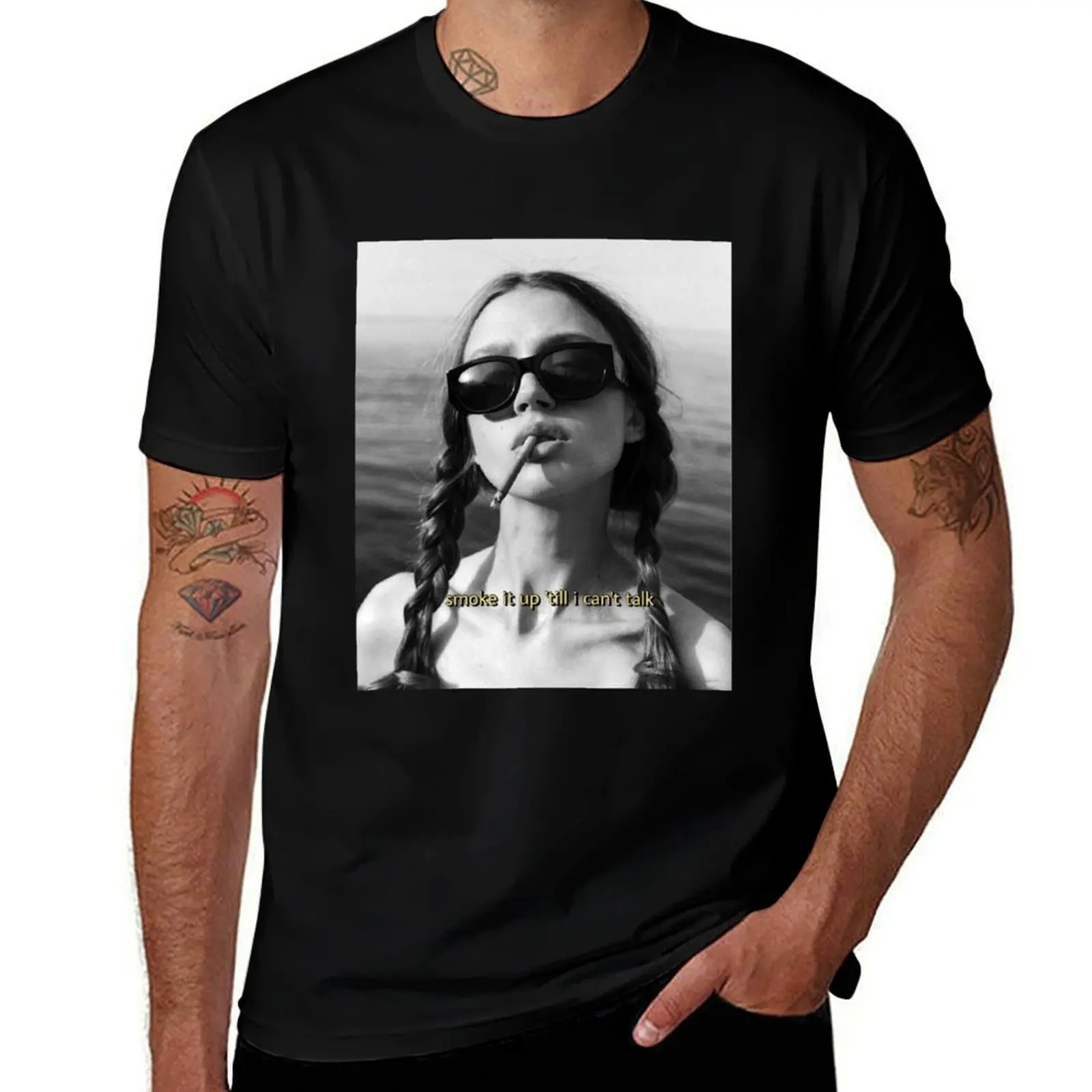 

Smoke it up T'll I Can't Talk - Black And White Pretty Girl Smoking Cigarette T-Shirt oversized t shirt mens workout shirts