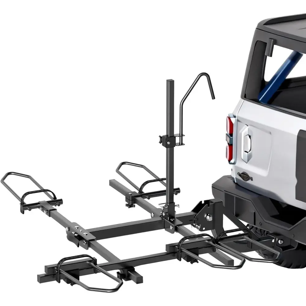 

Держатель для 2 велосипедов на фаркоп — грузоподъемность 270 фунтов, подходит для 5 шин и колесной базы 42-59 дюймов, для легковых автомобилей, внедорожников и автодомов