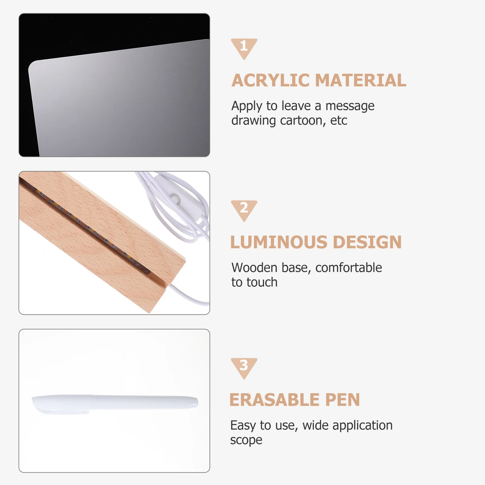 مجموعة واحدة من لوحة ملاحظات أكريليك قابلة للمسح لوحة رسائل مكتبية مضيئة للمنزل والمكتب الإبداعي لتزيين سطح المكتب #2