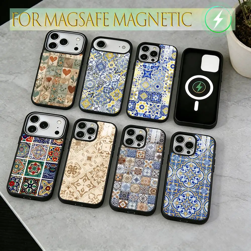 

Moroccan tiles Phone Case For iPhone17,16,15,14,13,12,11 Plus,Pro Magnetic For Magsafe Wireless Charging