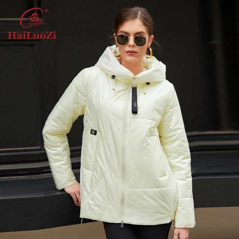 HaiLuoZi 2022 Spring Autumn Women\'s Jacket Casual Female Quilted L-5XL Coat Hooded Short Clothing Women Windproof Parkas 7055