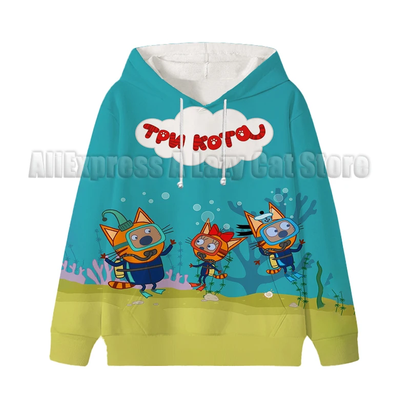 Tre gattini con cappuccio E gatti felpa russa bambini Cartoon bambini manica lunga neonati vestiti ragazza felpe con cappuccio Top