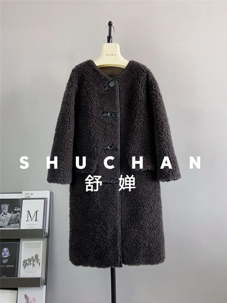100% casaco de lã feminino novo inverno quente novo longo encaracolado casaco em torno do pescoço casacos femininos inverno 2025