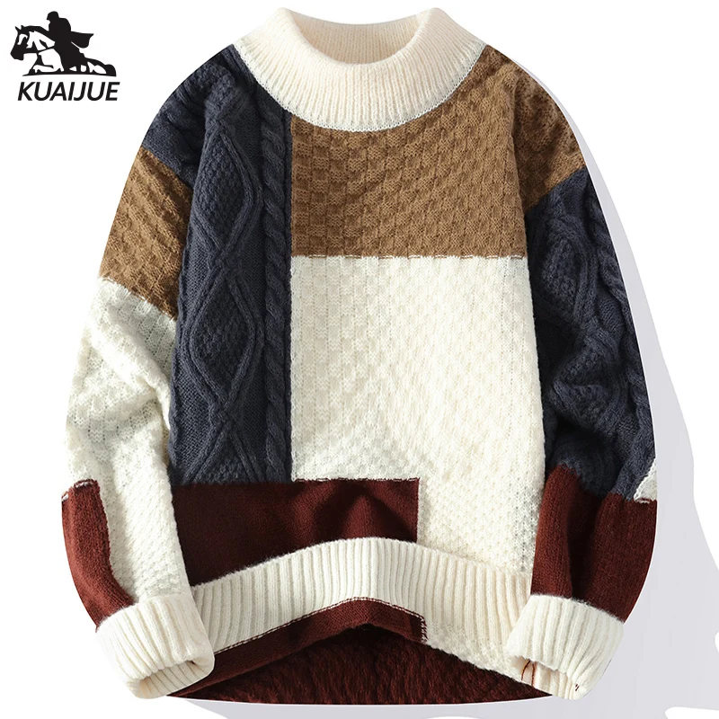 Suéter de punto holgado para hombre, estilo nuevo de otoño e invierno, suéter informal holgado para hombre con patchwork, suéter de punto juvenil 6958