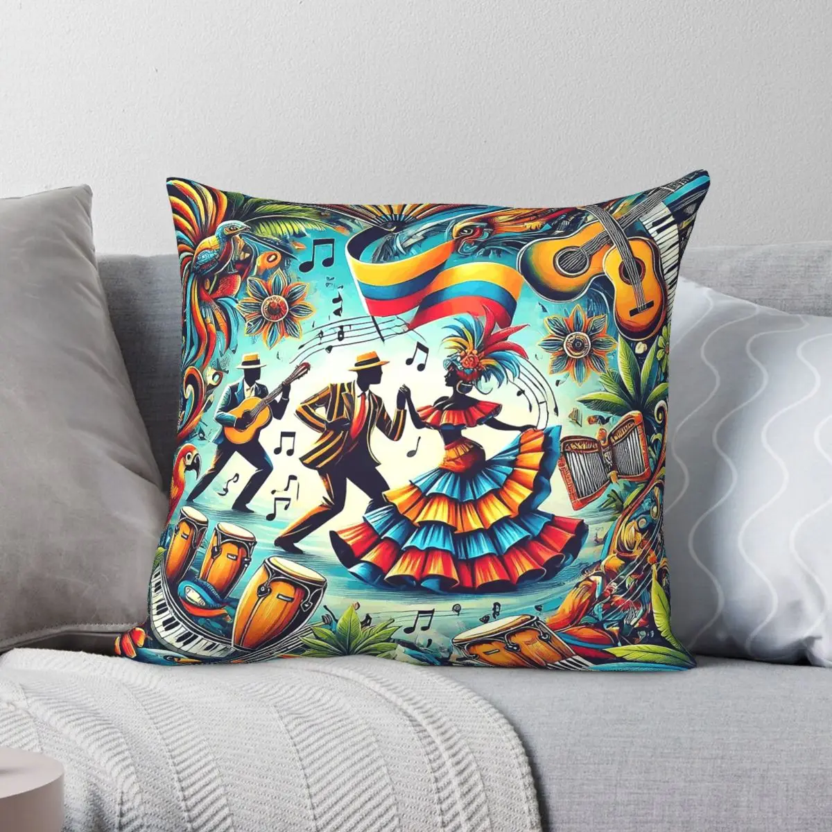 Colombian Salsa Dance Pillowcase Polyester Linen Velvet Pattern Zip Decor Throw Pillow Case Sofa Cushion Cover