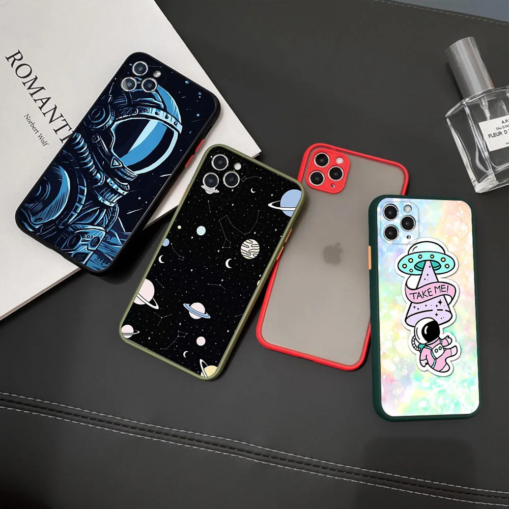 Luxury Space Astronaut Rocket Cute Frosted Translucent Phone case For iPhone 15 14 13 12 11 Pro Max XS SE X XR 7 8 Plus 6S Cover