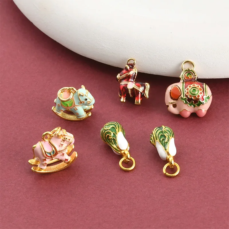 Ancient Sand Gold Auspicious Elephant Pony Baicai Trojan Horse Burning Blue Pendant DIY Handmade Bracelet Earrings Accessories