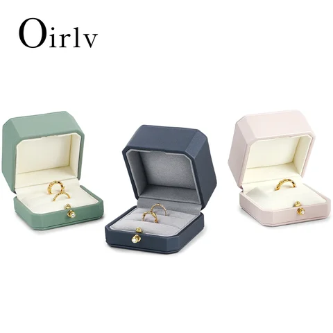 Oirlv Luxurious Velvet Ring Box Set-Elegant Single & Double Ring Holder for Wedding Anniversary Gifts Jewelry Storage Organizer