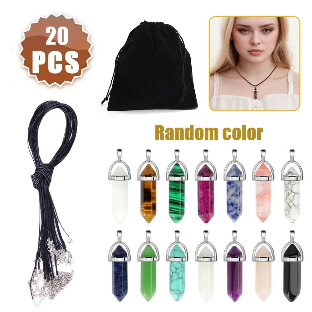 

20PCS Natural Gemstone Stone Hexagonal Cone Crystal Pendant Fine Pendant Set DIY Necklace Earring Accessories Gift