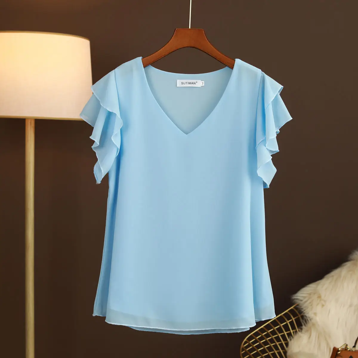 2024 Fashion Summer New Short Sleeve V-Neck Chiffon Shirt Tops Oversized Loose Women Casual Shirts Casual Tops Blusas De Mujer