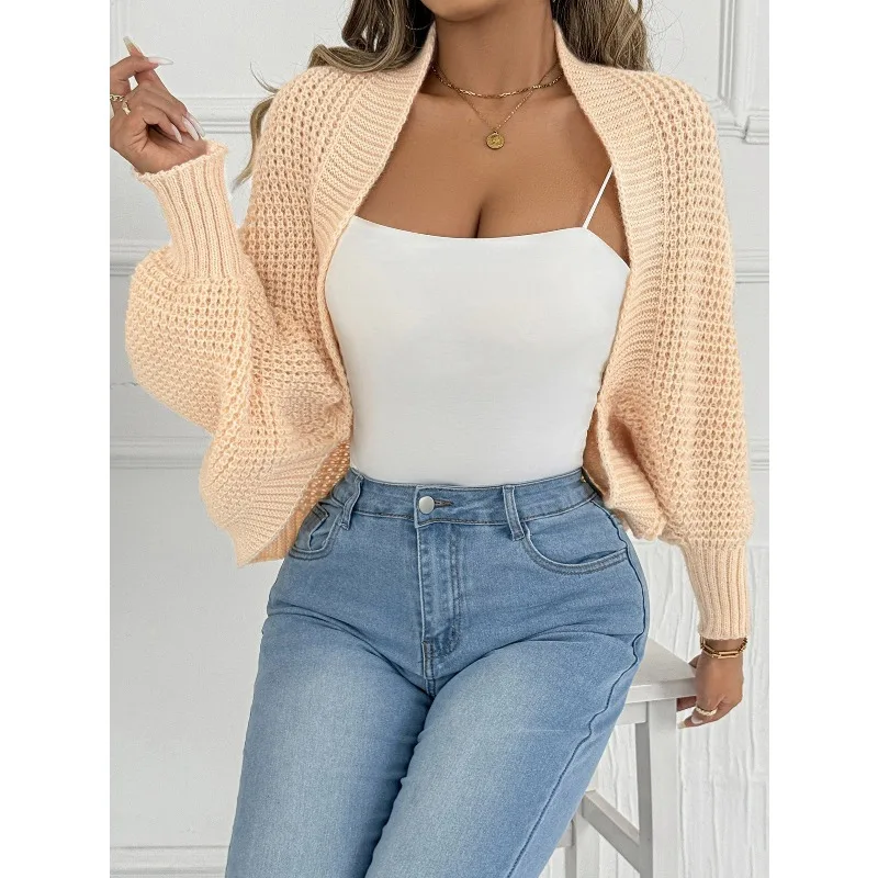 سترة نسائية فضفاضة ودافئة قصيرة سترة شال غير منتظمة سترة بلون سادة متعددة الاستخدامات