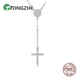 TONGZHE 100% 925 Sterling Silver Necklaces For Women Trendy White Rose Gold Color Cross Evil Eye Turkish Fine Jewelry KLTN062-1