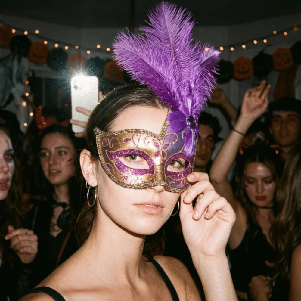 Novelty Rhinestone Half-Face Lace Mask Multicolor Cosplay Feather Mask Seductive Style Fancy Prom Masquerade Ball Mask Ladies