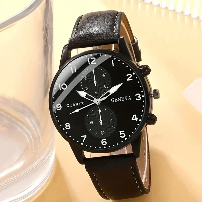 4PCS Set Fashion Mens Sports Watches Man Business Quartz Wristwatch Luxury Vintage Leather Belt Bracelet Men Casual Clock Watch