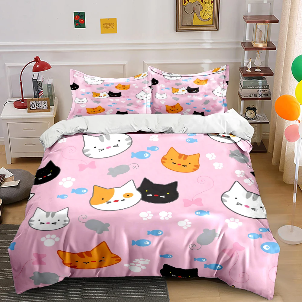 

Cartoon cat pattern background Print Bedding Set 1 Duvet Cover 2 Pillowcases for Adult and Children Luxury Gift Full Size