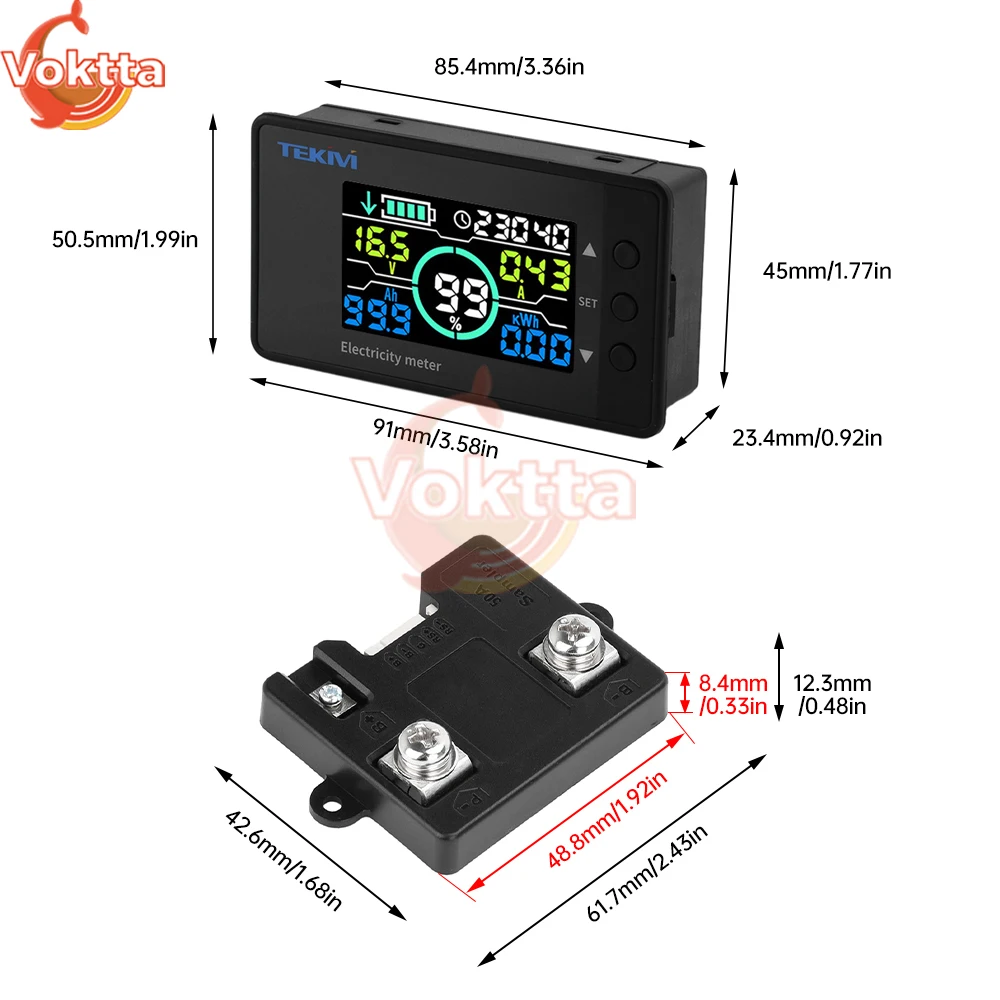 DC Battery Monitor Hall Coulomb Tester LED Display Voltmeter Ammeter Power Meter Wattmeter Battery Capacity Indicator DC7.5-100V