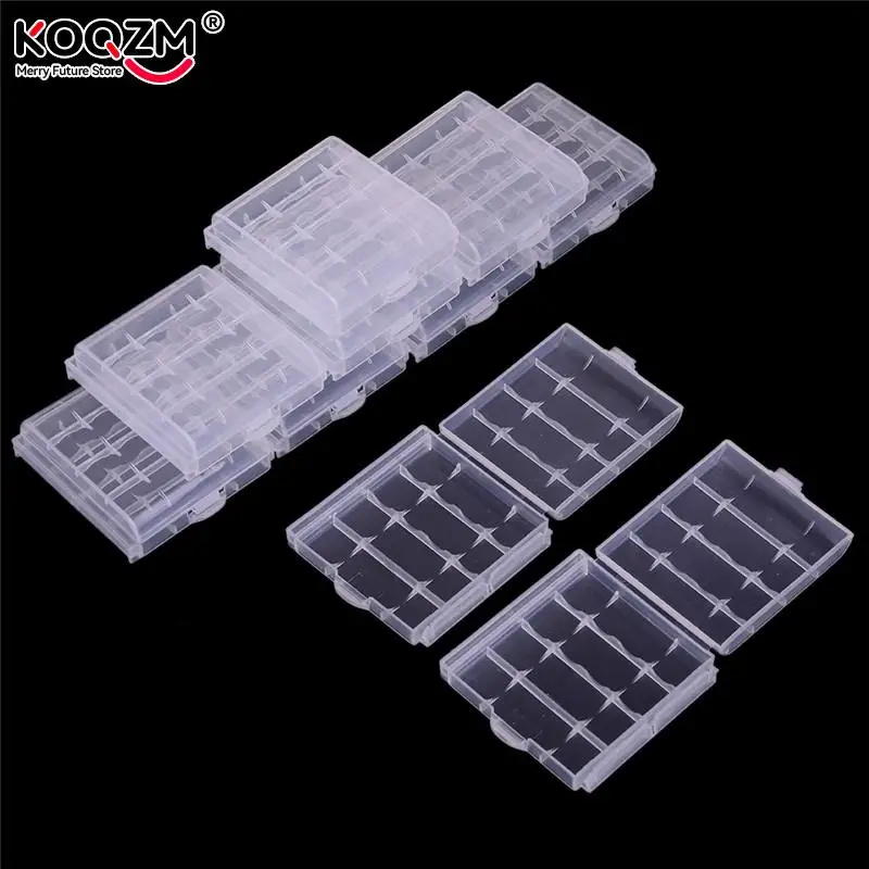 10pcs/pack White Plastic Battery Storage Box Hard Plastic Case Cover Holder For 4pcs AA AAA Batteries Transparent