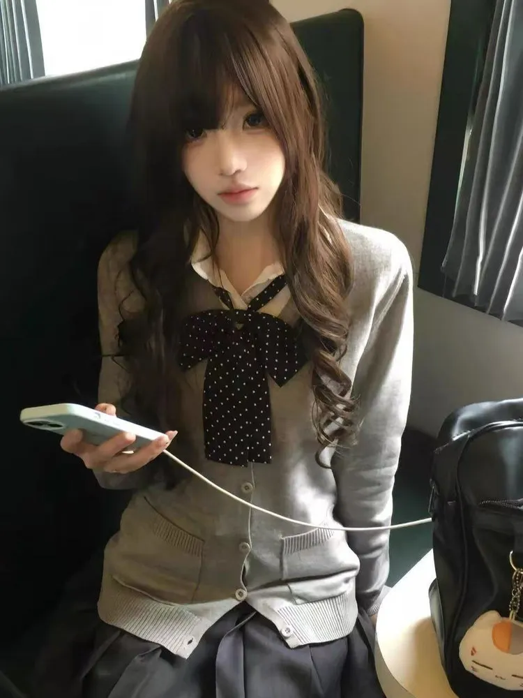 

Оригинальный комплект Jk orm Pure Desire, японская ветровая юбка для колледжа, свитер, длинный светящийся узел, осенняя юбка со средней высокой талией...