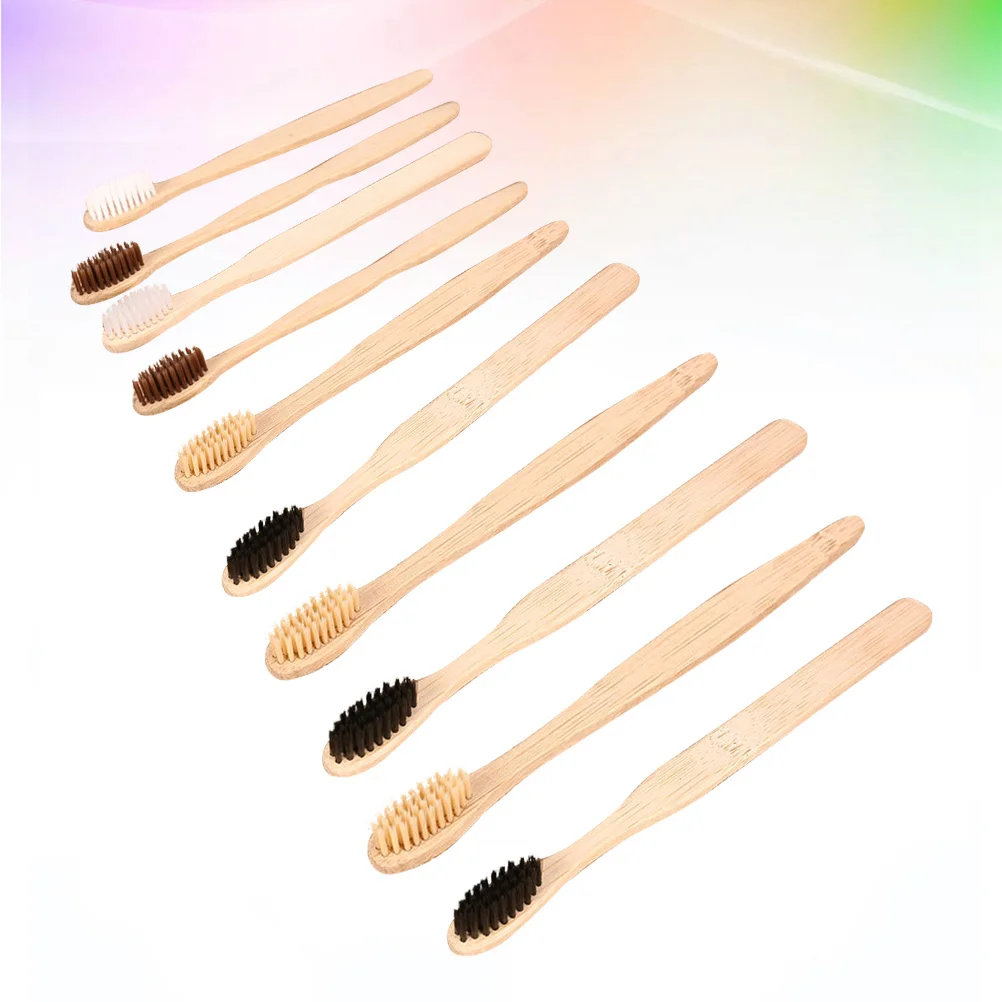 10 szt. Bambusowych Szczoteczek do Zębów Drewniane Jednorazowe Szczoteczki Podróżne Zestaw dla Gości Hotelowych Podróży Służbowych Materiały do Higieny Jamy Ustnej
