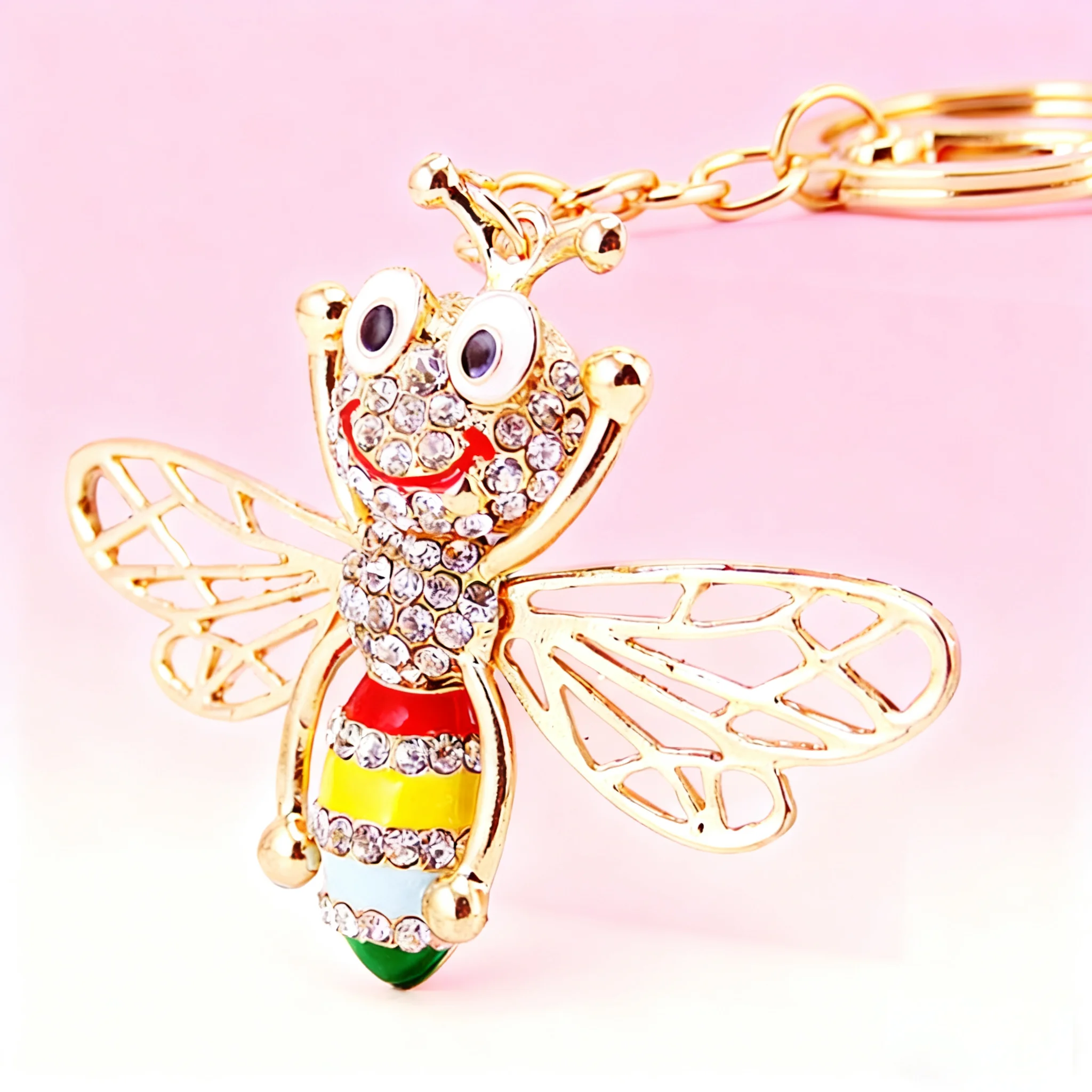 Enamel Bee Crystal Keyrings cover  Key Chains Holder For Car Purse Bag Pendant Buckle Best Gift Keychains K246