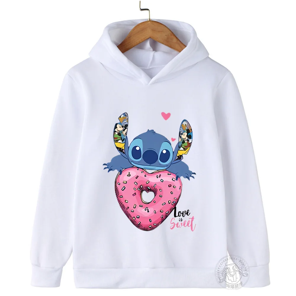 Sudadera con capucha Love Sweet Stitch para mujer, jersey bonito a la moda, suéter informal de calle Unisex con estampado de dibujos animados de Manga de Anime