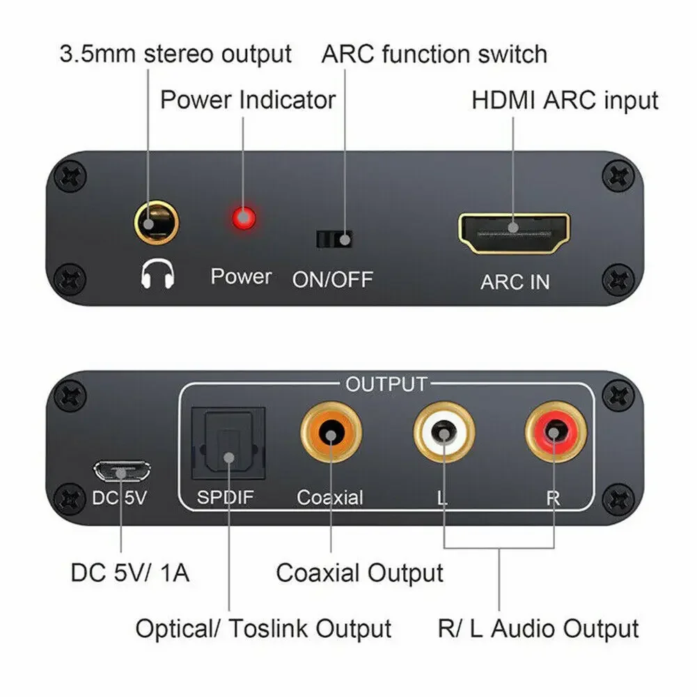 HD ARC ekstraktor Audio DAC ARC L/R koncentryczny SPDIF Jack konwerter kanału zwrotnego do słuchawek światłowodowych RCA 3.5mm do telewizora