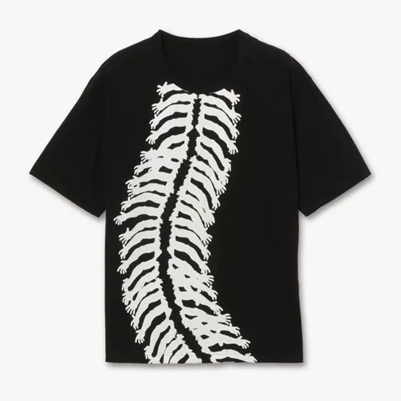 

2024 YAMAMOTO-Style Ground X Chainsaw Man Skeleton Bone Print Short Sleeve Loose Cotton Embroidered T-Shirt