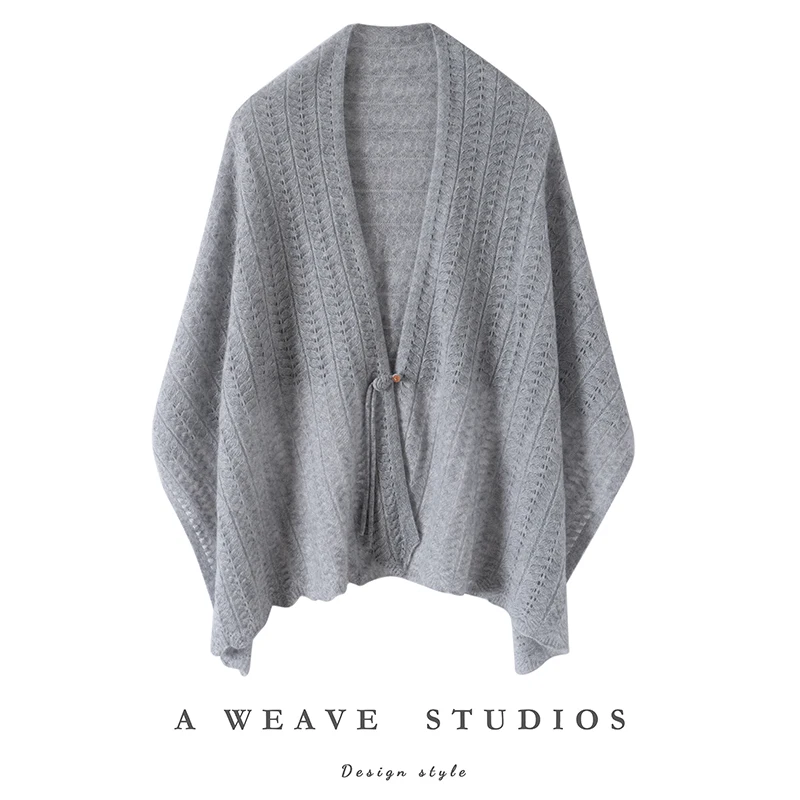 Элегантный женский шарф в китайском стиле, шаль из 100% кашемира, осень-зима, теплое пончо, универсальные накидки, солнцезащитный плащ, ажурный вязаный плащ