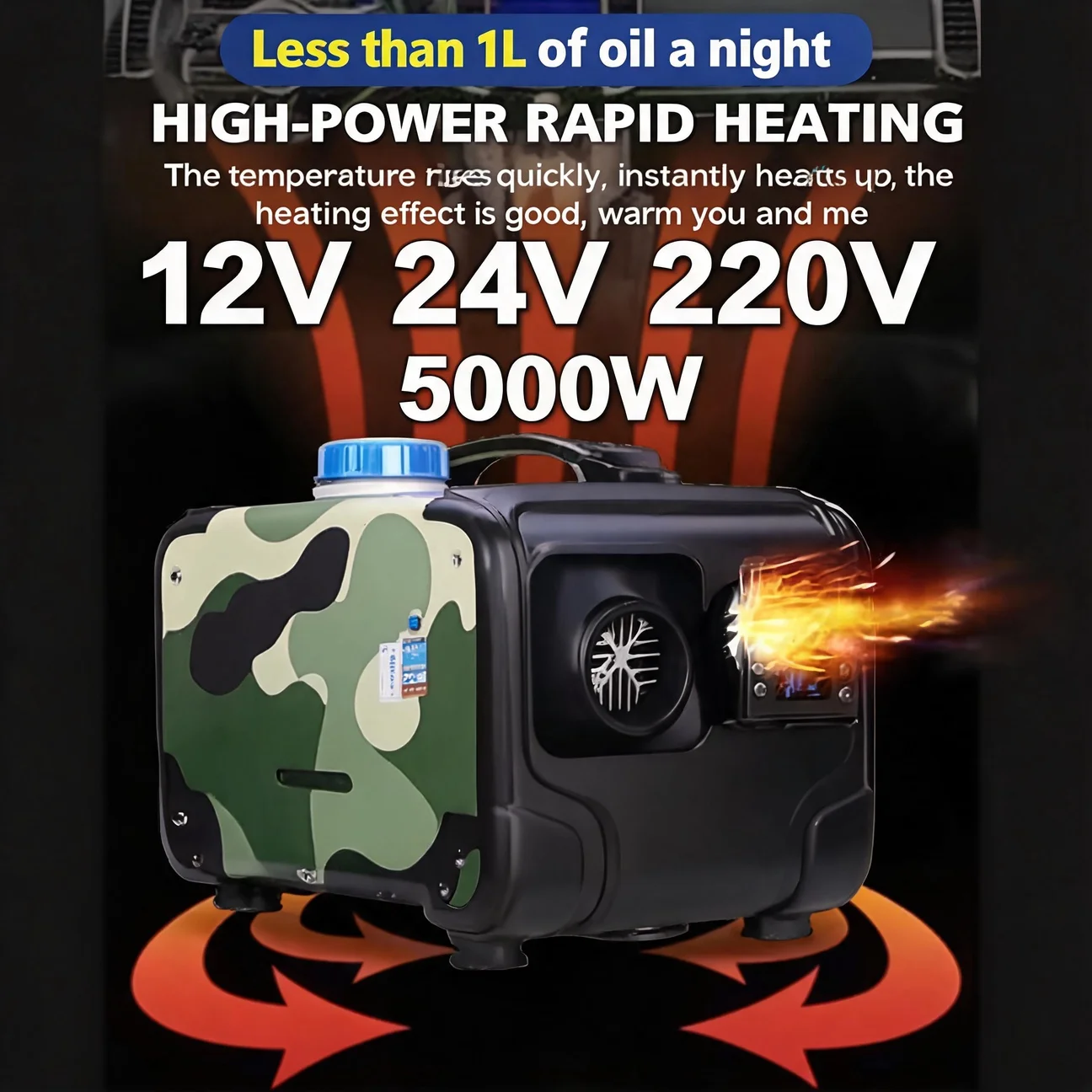 12V 24V 220V 3‑in‑1 Universal Car Heater 5KW Auxiliary Air Heating Low Noise Heater For Truck Bus RV Motorhome Trailer Boat