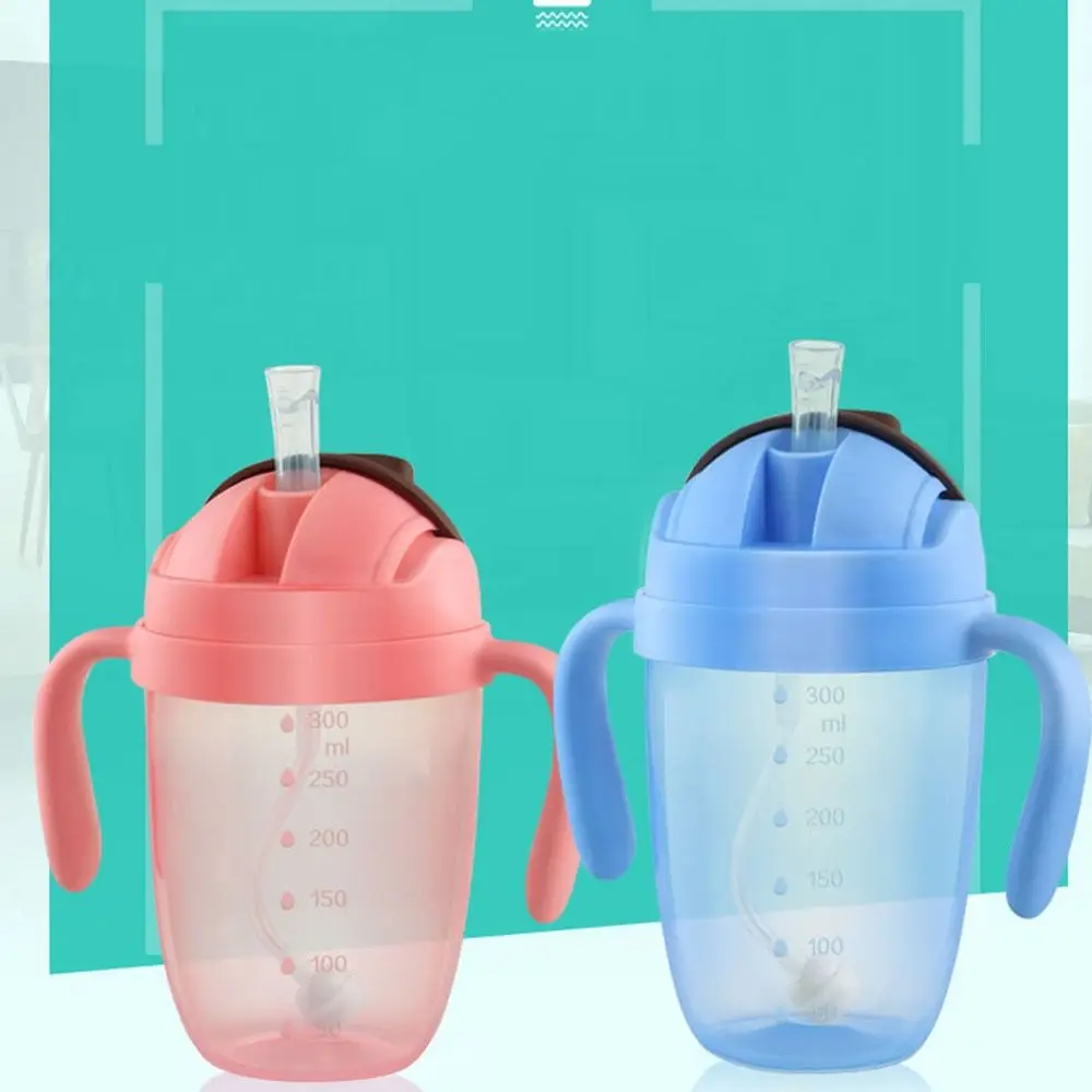 

300ML Children Learning Cup Flip Lid Leakproof Baby Drinking Cup with Straw and Gravity Ball with Double Handle