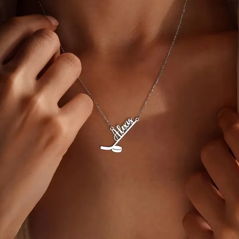 Custom Ice Hockey Name Necklaces For Women Men Stainless Steel Customized Necklace Pendant Personalized Neck Chain Jewelry Gift