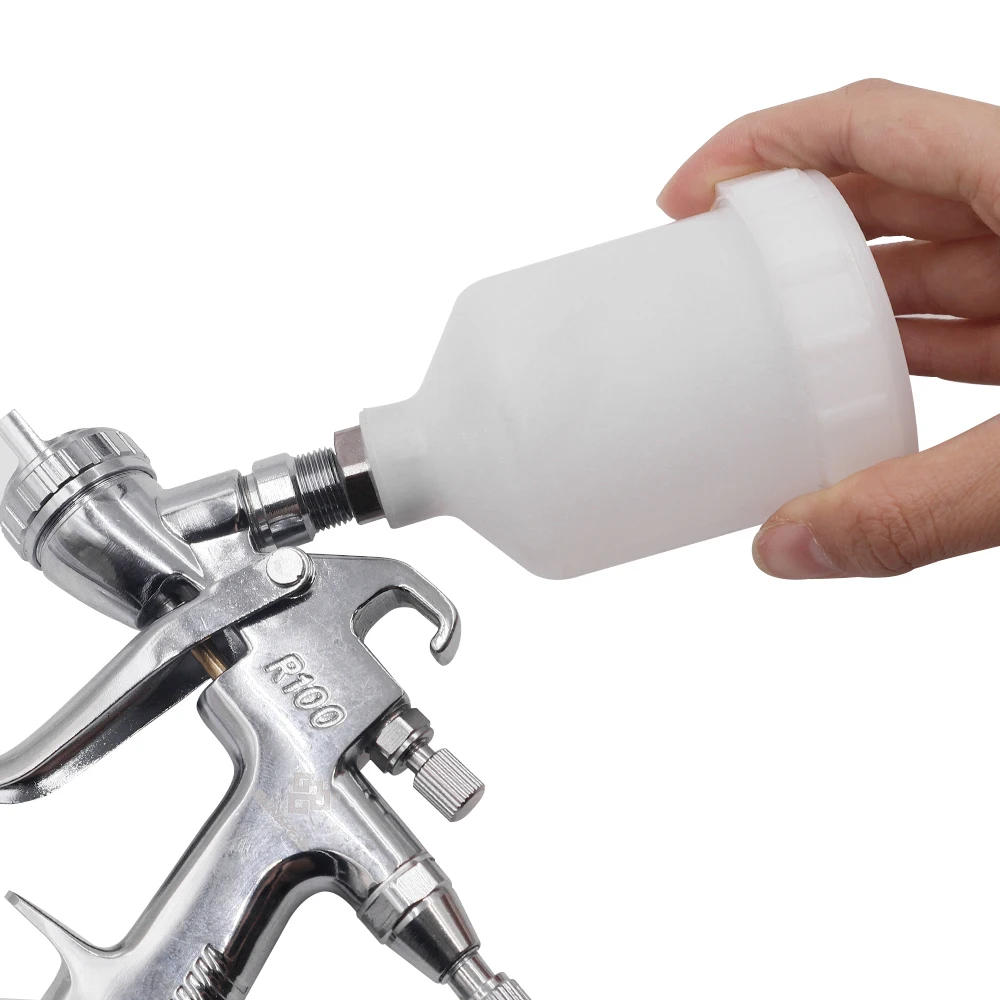 Pistola pneumatica per verniciatura a spruzzo con alimentazione a gravità in alluminio R100 con compressore d'aria e regolatore di pressione