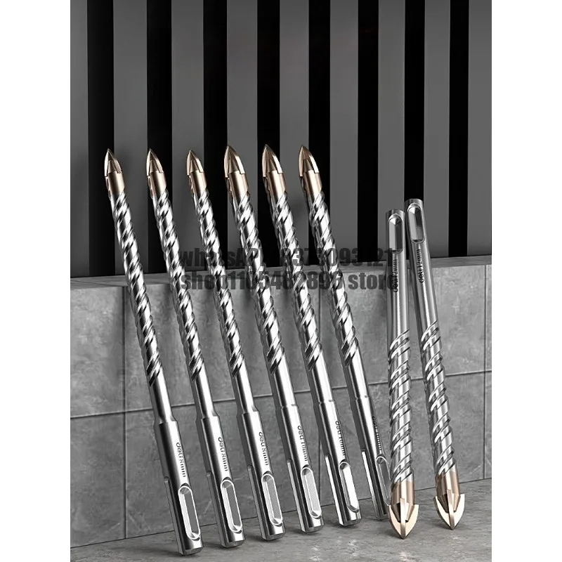 Cross Impact Drill Bit Electric Hammer Special Tile Punching Super Hard Alloy Drilling Concrete Extended Four-Edge Drilling
