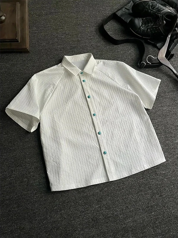 Ocean Tear Men's Shirt Summer Loose Fit Short Sleeve Turquoise Classic Style Cleanfit Jacket Casual Breathable Antibacterial