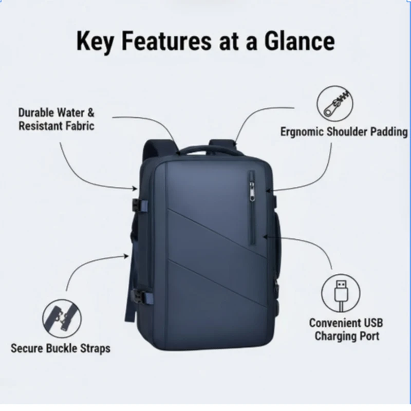 20-35L حقيبة كمبيوتر الأعمال القابلة للتوسيع واجهة USB على ظهره حقيبة ظهر ذات سعة كبيرة للتنقل اليومي مقاوم للماء #4