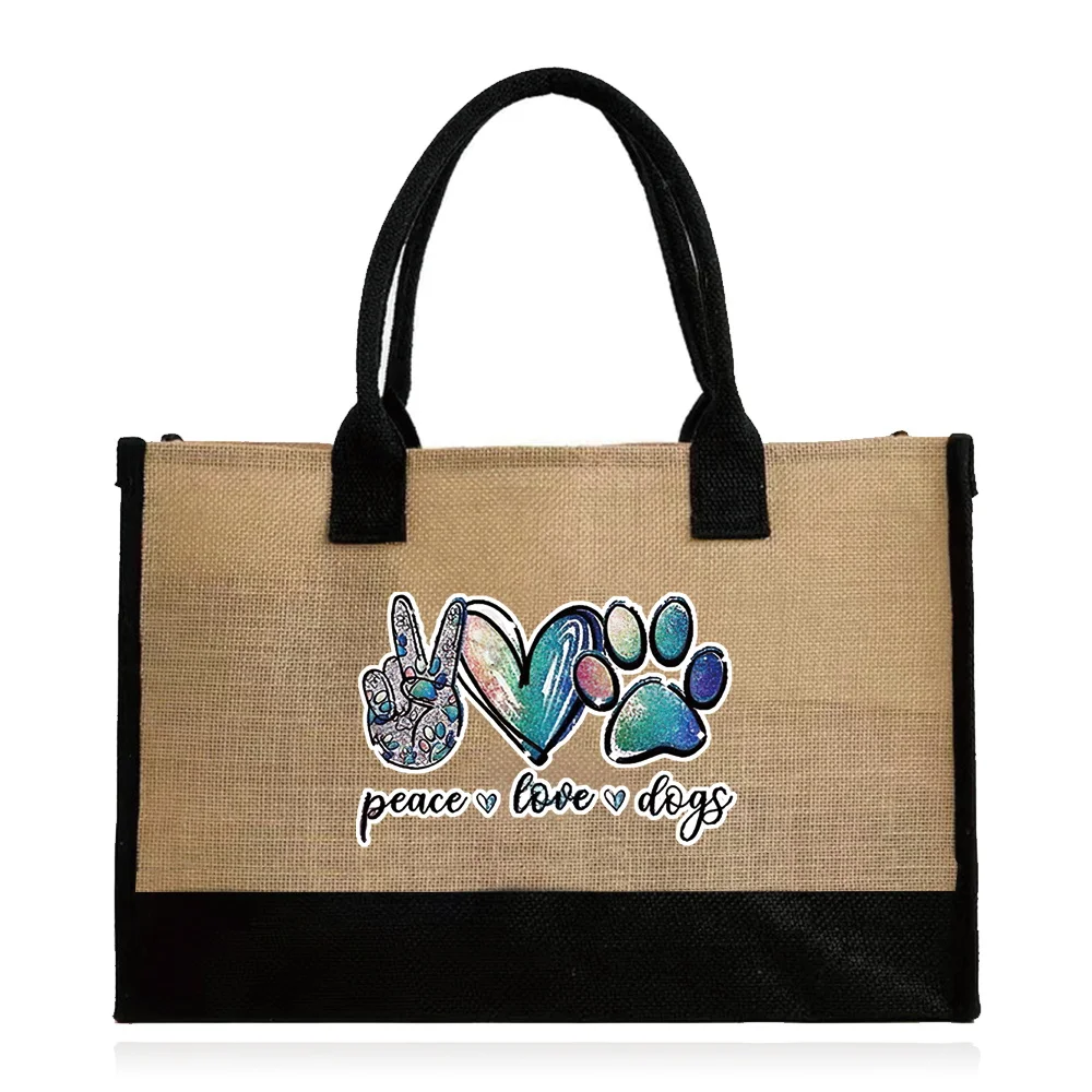 2025 Jute Bags Reusable and Waterproof Shopping Bag Convenient Large-capacity for Travel Grocery Bag Printing Footprints Series