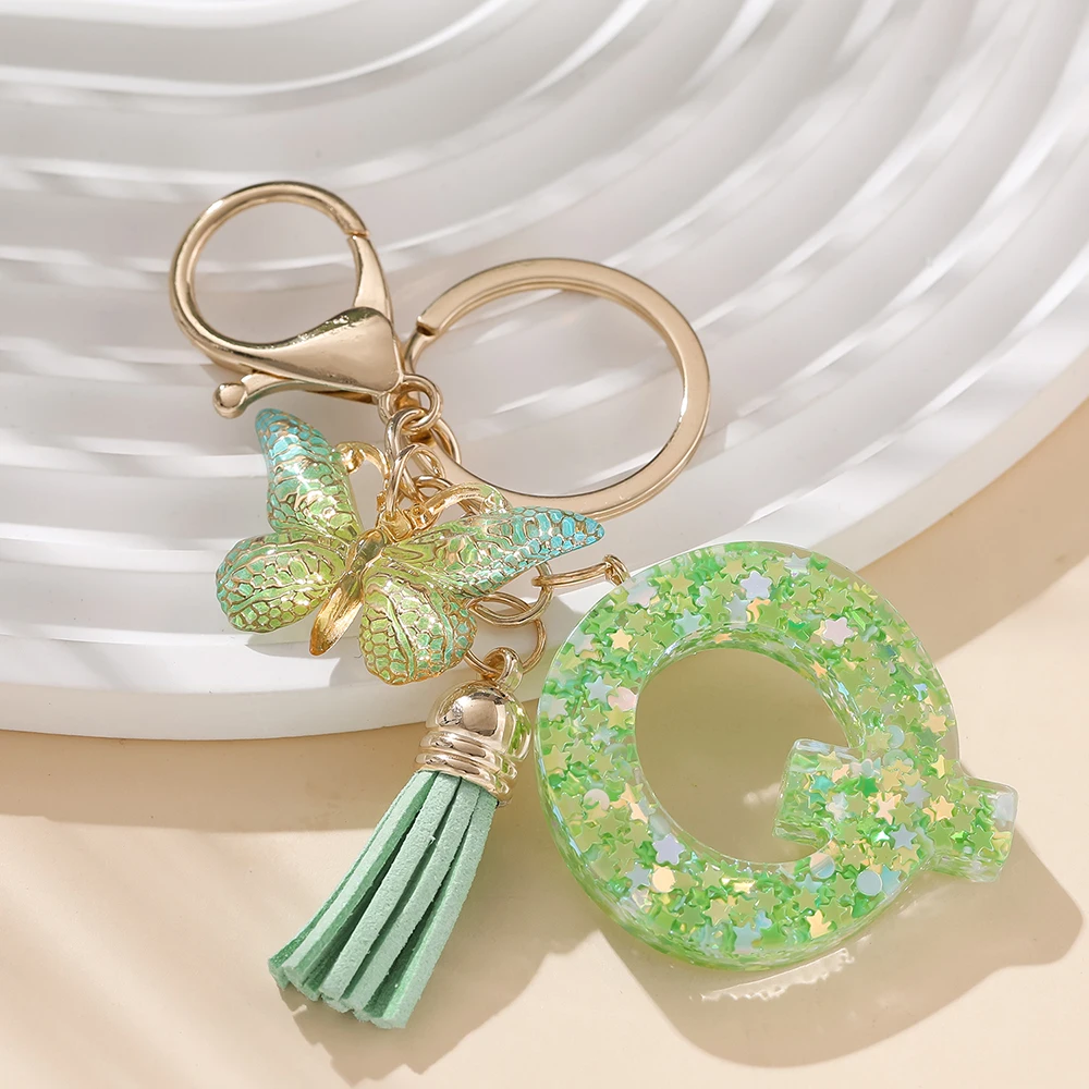 1pc Nette Farbe Anfangsbuchstabe A-Z Harz Grün Schmetterling Hummer Schlüssel Ring Schlüssel Ketten DIY Handwerk Schmuck Machen geschenke