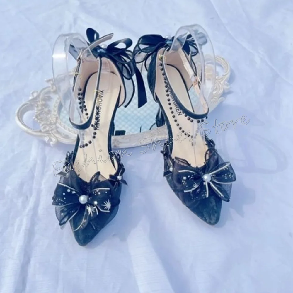 

Blue Bow knot Decor Ankle Buckle Sandals Stilettos High Heels High Heel Shoes for Women Sexy Heels 2024 New Zapatos Para Mujere