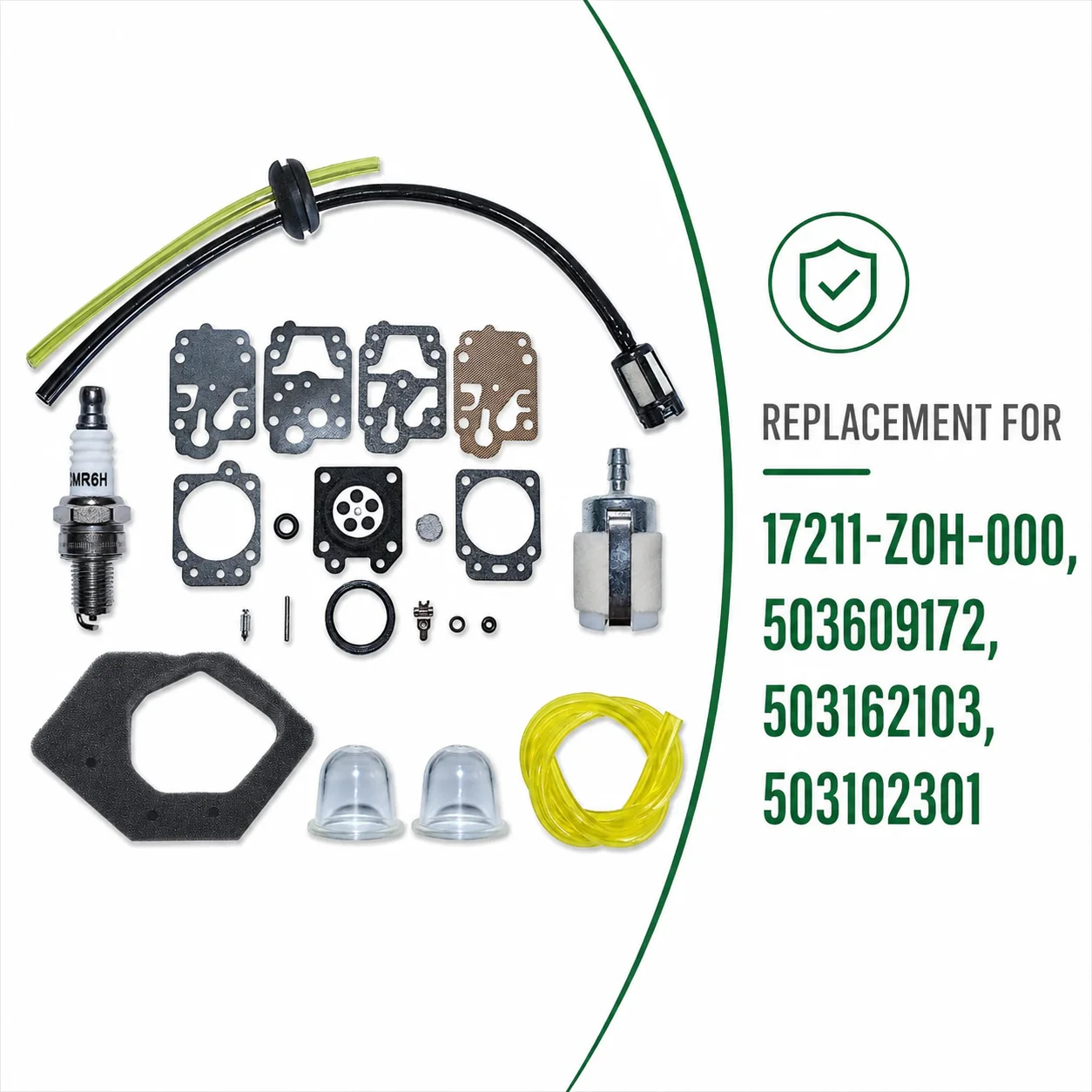 Air Fuel Filter Line Hose Grommet Carb Repair Kit K10-WYJ w/ Spark Plug Primer Bulb for Honda GX25 17211-Z0H-000 503609172 Parts