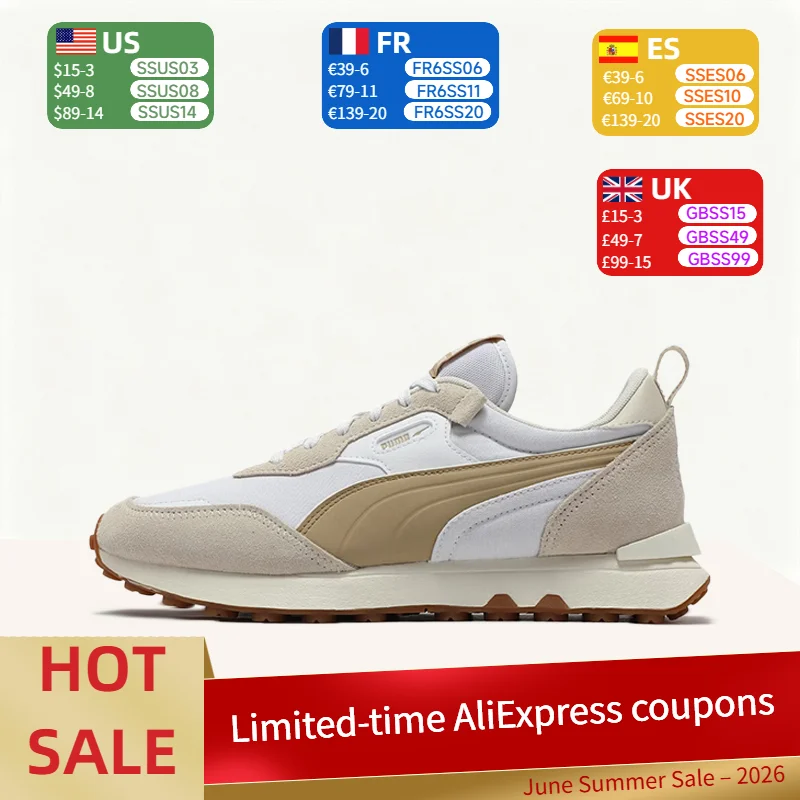 

Puma Rider FV Retro, Stylish, Minimalist, and Comfortable Low-Top Casual Sneakers for Men and Women in White and Brown 391925-06