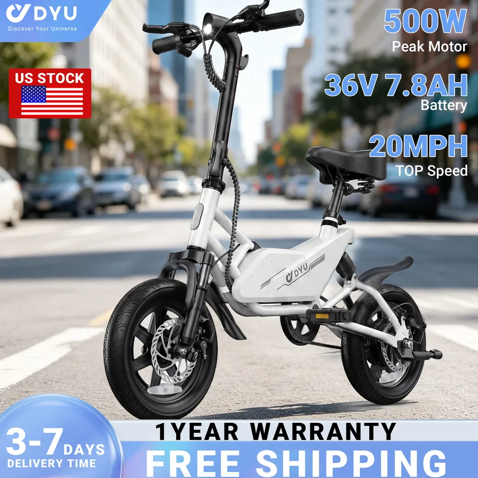 DYU X1 14” Folding Electric Bike Mini E-Bike 500W Peak 20MPH 36V 7.8AH Battery Compact City Commuter Electric Bicycle Style image 1