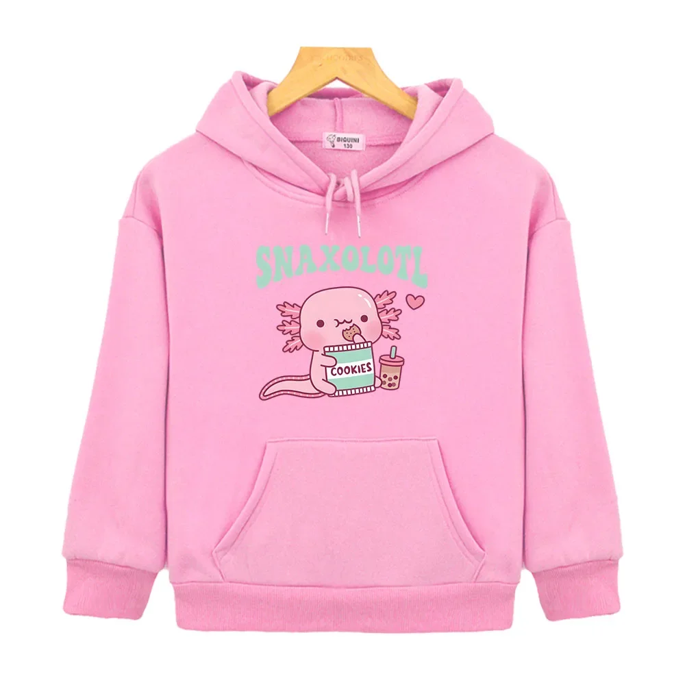 Funny Snaxolotl Snack A Lotl Like The Axolotl Hoodie Cartoon Print Sweatshirt Girl Clothing Y2k Winter Pullover Kids Clothes Boy