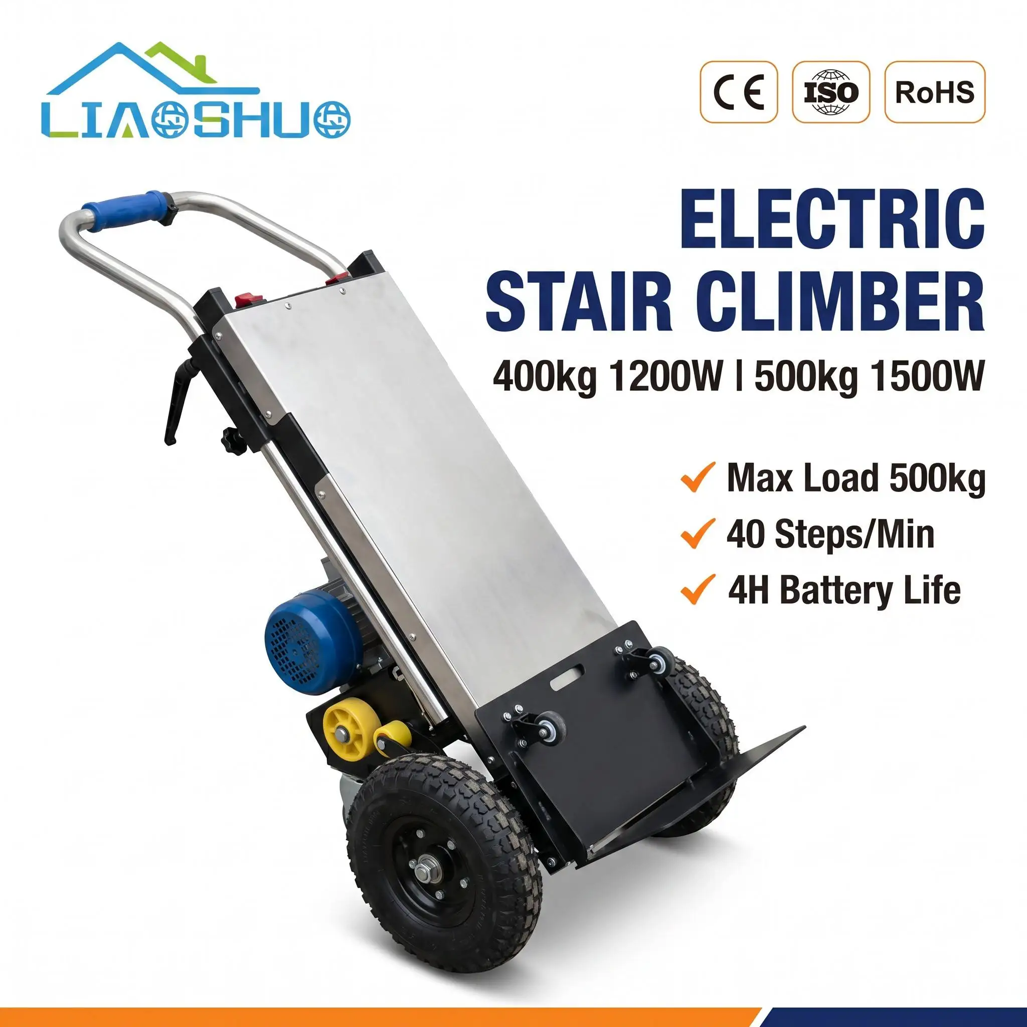 Electric Iron Stair Climbing Cart 300kg Motorized Hand Truck 1200W Power for Moving Companies and Furniture Movers Tool Pro