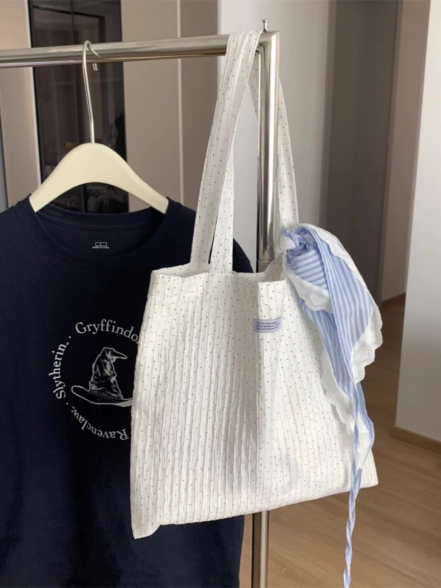 

Корейская холщовая большая сумка Laid-ba с текстурой в горошек, новинка 2024, универсальная женская сумка на одно плечо, пригородная сумка подмышками