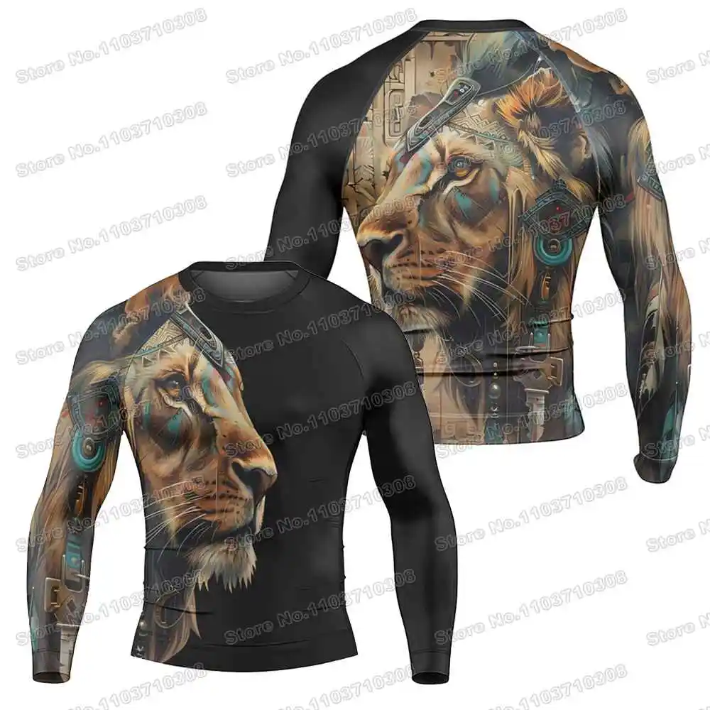 Acient Lion Rash Guards Surfing Jersey Beach Trousers Swimwear Diving Gym Long sleeves MMA BJJ Men Jiu Jitsu Fitness Sets