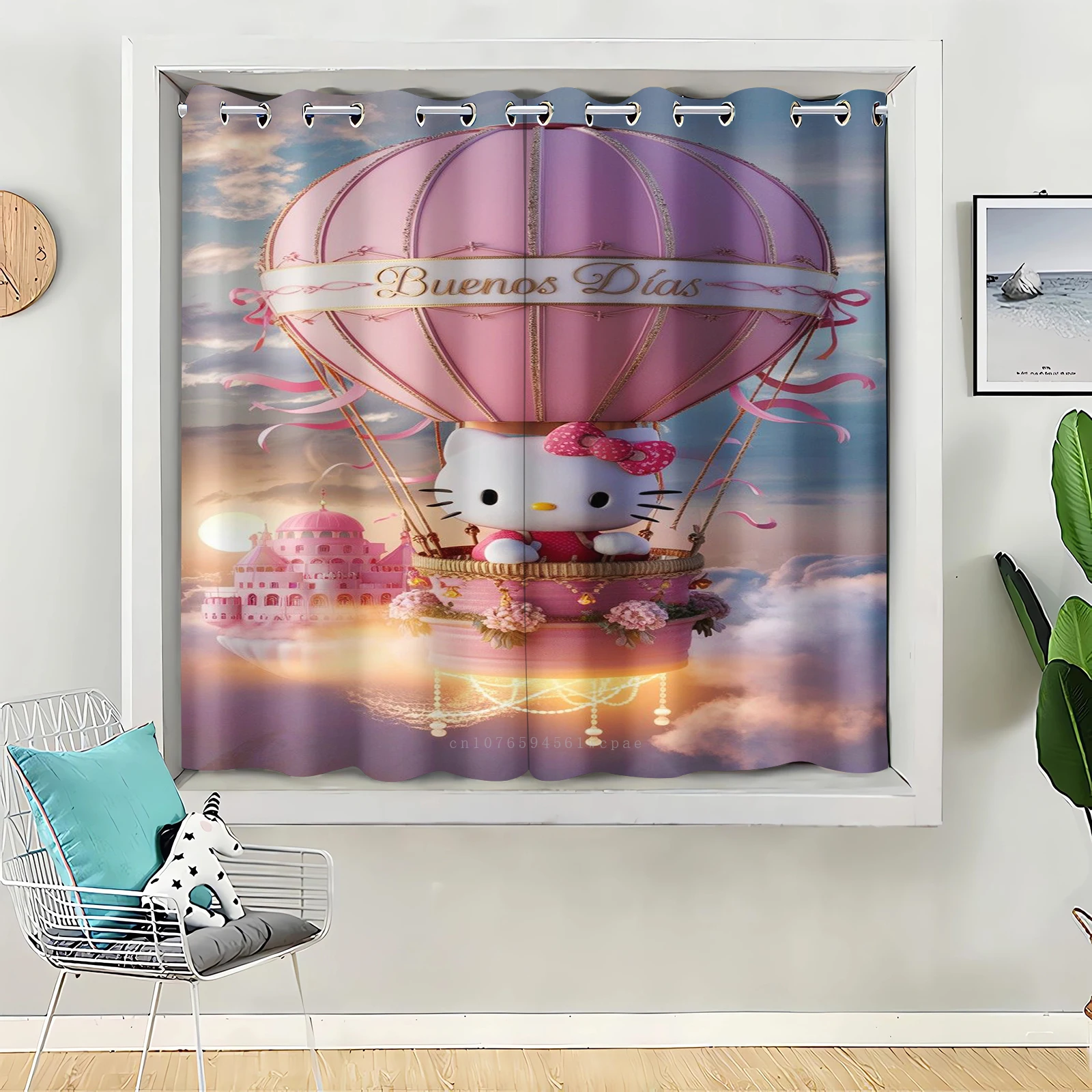 

Curtain 2pc Solid Blackout Hello Kitty Cartoon Curtains with Grommets, Total Privacy Drapes for Bedroom Livingroom Window