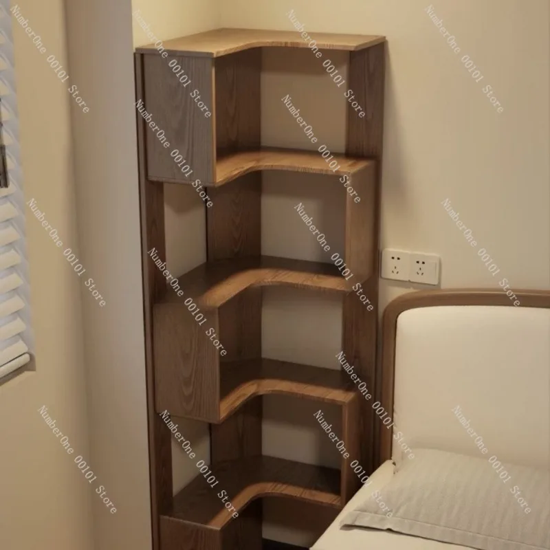 Corner Cabinet, Multi-layer Solid Wood Storage Rack for Living Room, Floor-standing or Wall-mounted Bookshelf for Corner Storage