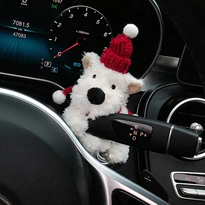 Car Plush Dog Doll Car Wiper Turn Signal Switch Decoration Steering Light Wipe Ornament Cute Bowknot Dog Car Interior Decor Gift